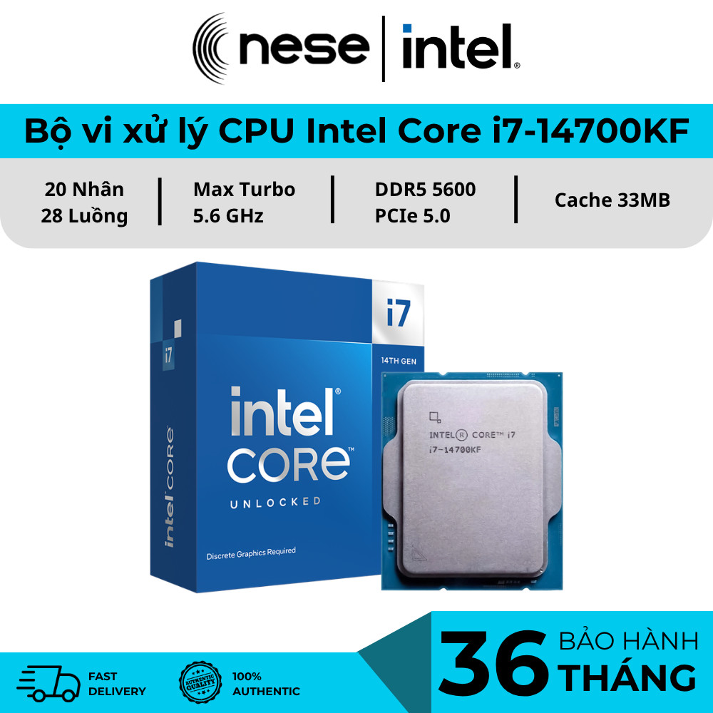 Bộ vi xử lý CPU Intel Core i7-14700KF (Up 5.60 GHz, 20 Nhân 28 Luồng, 33MB Cache, LGA 1700) – Hàng C