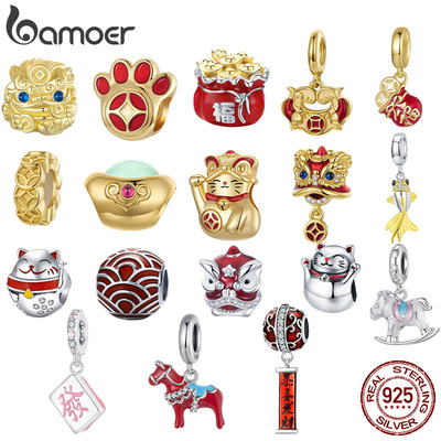 BAMOER Bạc 925 1 Mảnh Quyến Rũ Tết Nguyên Đán Serie 2026 Chúc May Mắn Mặt Dây Chuyền DIY Cho Vòng Tay Quà Tặng