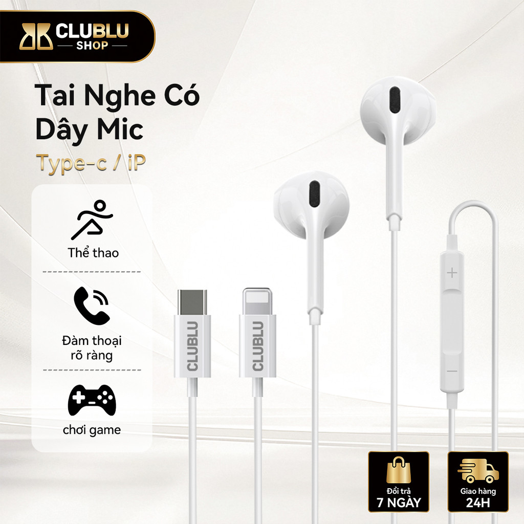 CLUBLU Tai Nghe Có Dây 074 TYPE-C 15-17 In-ear Bluetooth Bass Stereo Gaming Nghe Nhạc Đàm Thoại