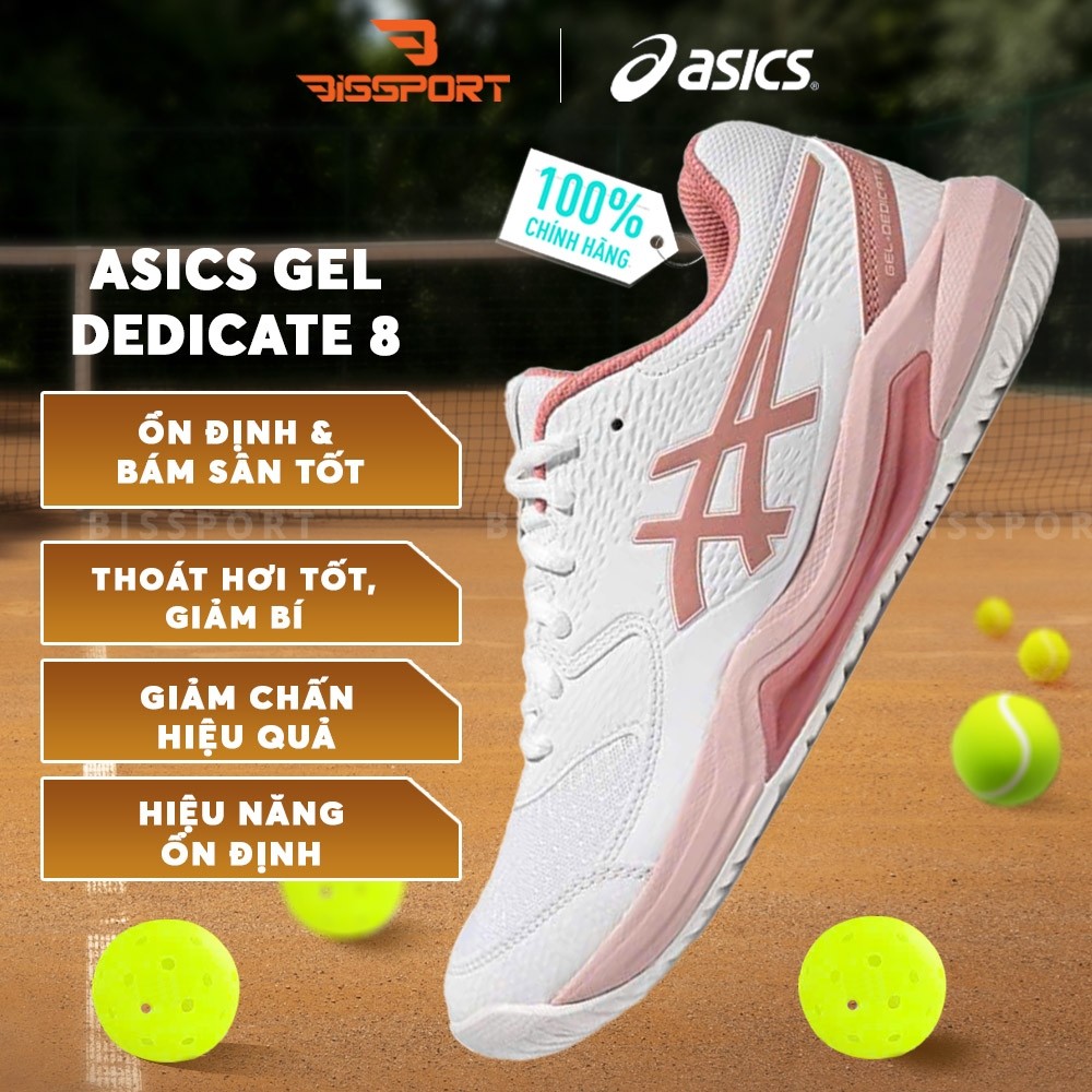 Giày Tennis/Pickleball ASICS Dedicate 8 Chính Hãng – Trắng Hồng – Nhẹ, Bám Sân – Công Nghệ GEL™ Giảm