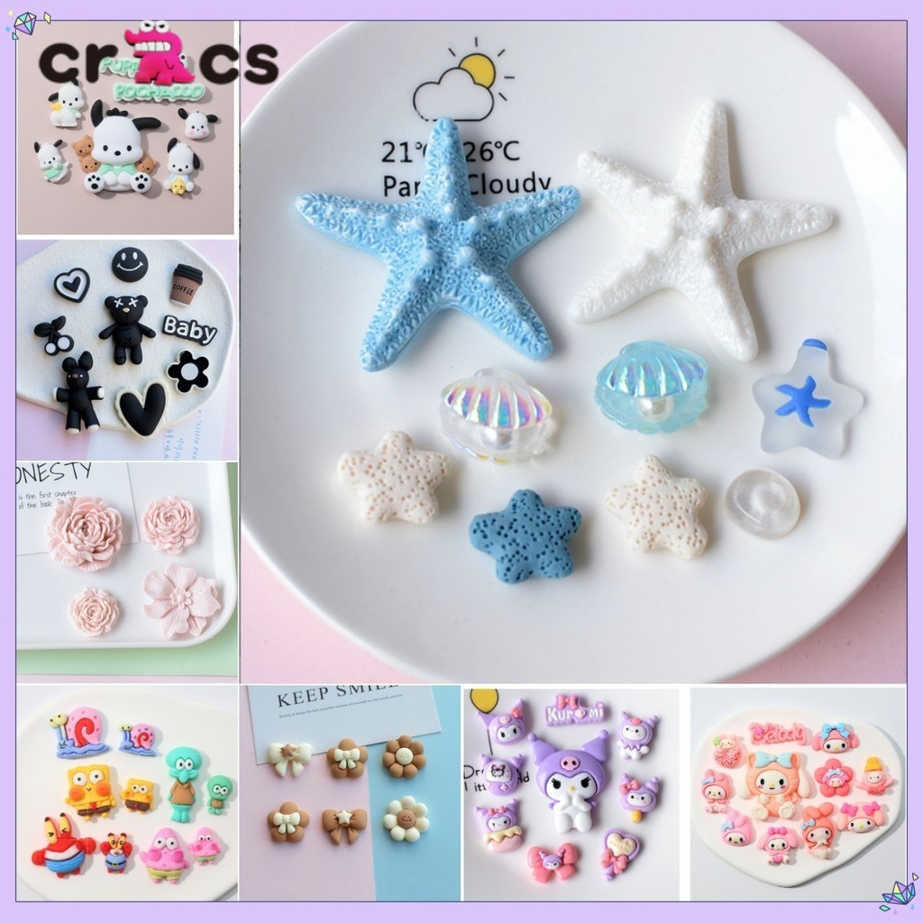 #Sticker Charm / Bộ Dép Dán Dép Trang Trí Phụ Kiện Giày Dép 9 Mảnh Sandal Sao Biển 3D Nút Ba Chiều