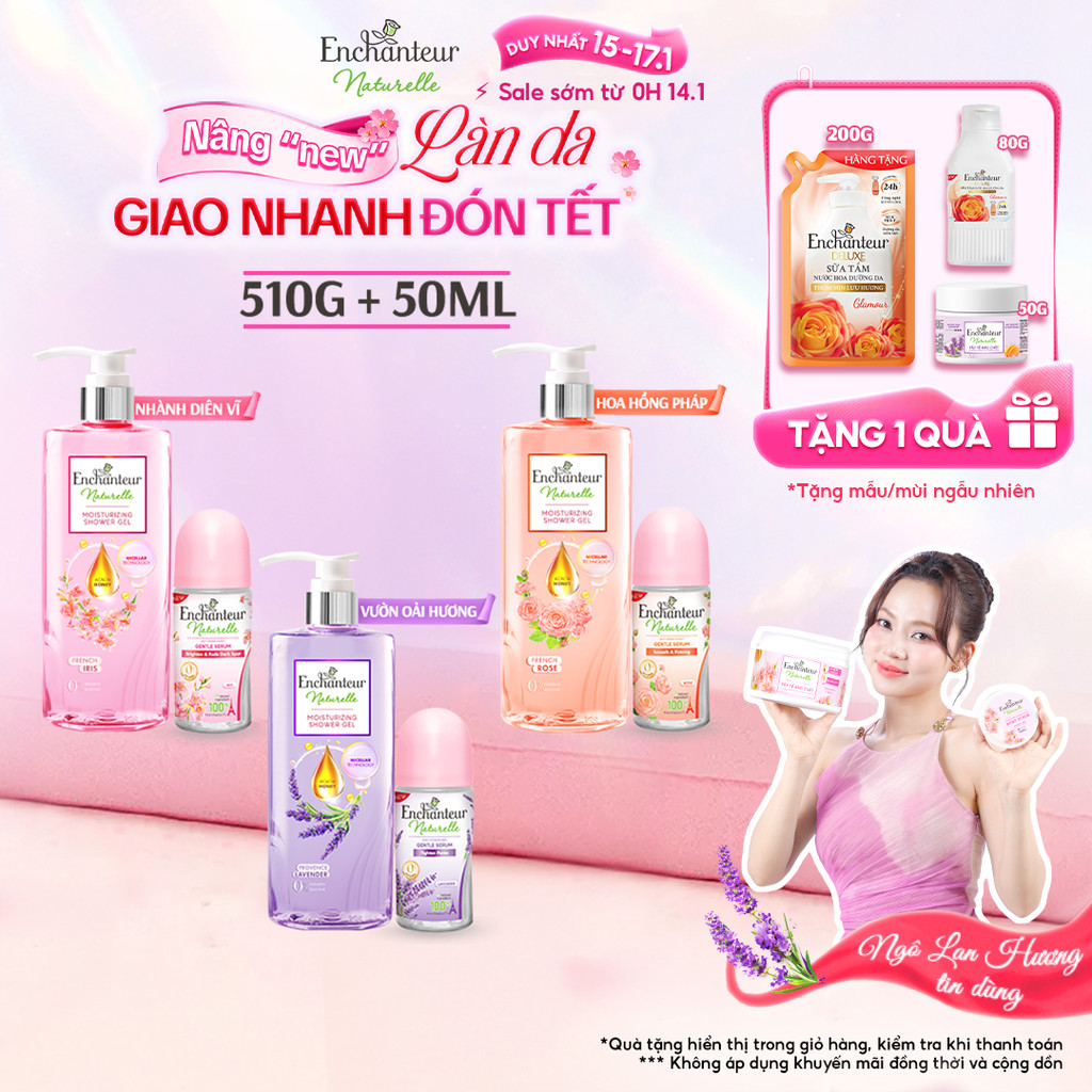 [MỚI] Sữa tắm 510g tặng Lăn khử mùi tinh chất Serum Làm Sáng Da và Che Mờ Thâm sau 5 ngày Enchanteur