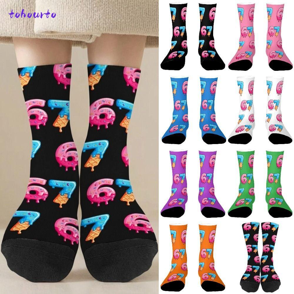 TOHOURTO 67 Meme Kem Tất, Hoạt Hình Ấm Áp 67 Meme Crew Tất Dài, Cotton Ngộ nghĩnh Nhẹ Thoáng Khí Sán