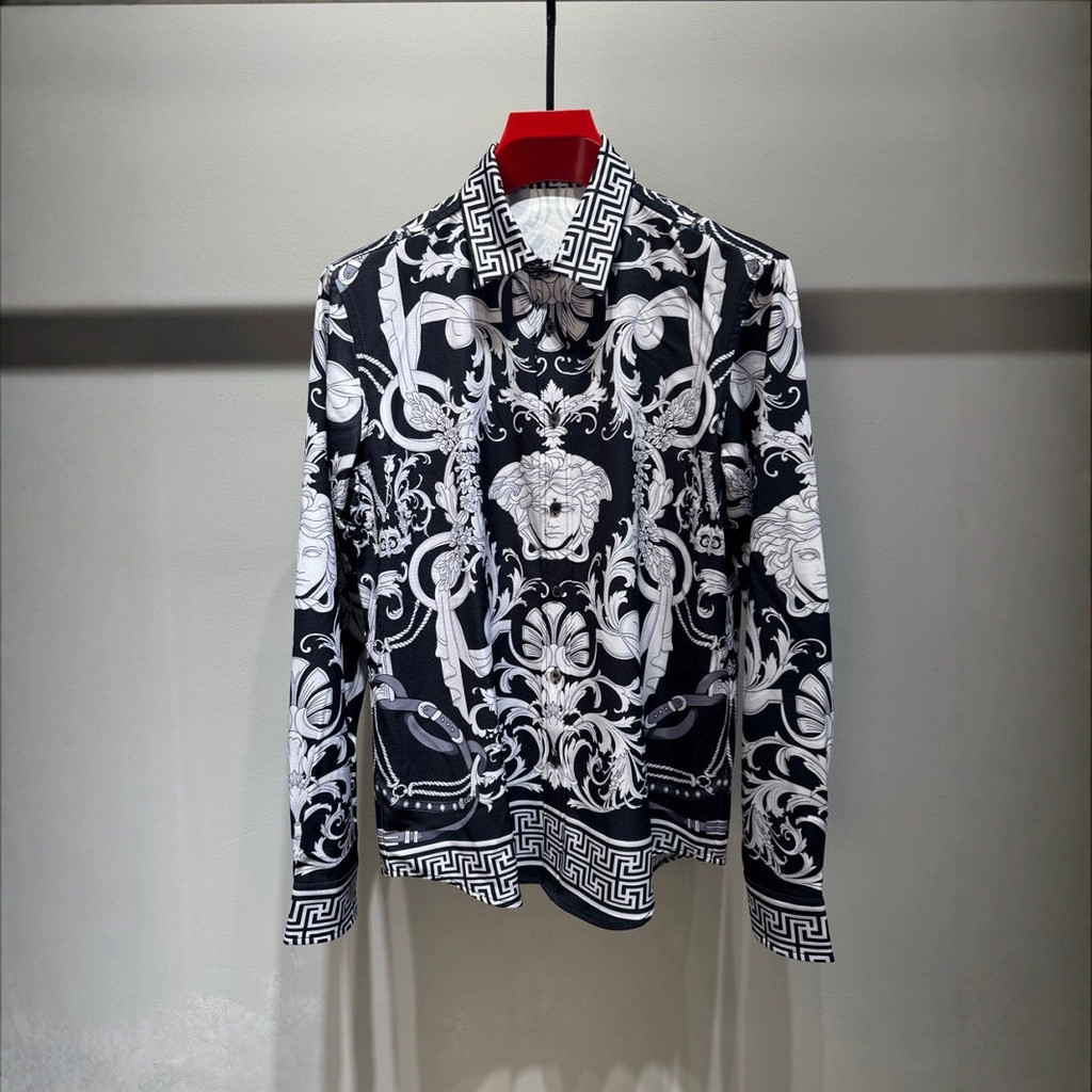 LN25 Versace European and American casual spring and autumn unisex style r Long-sleeve shirt with fr