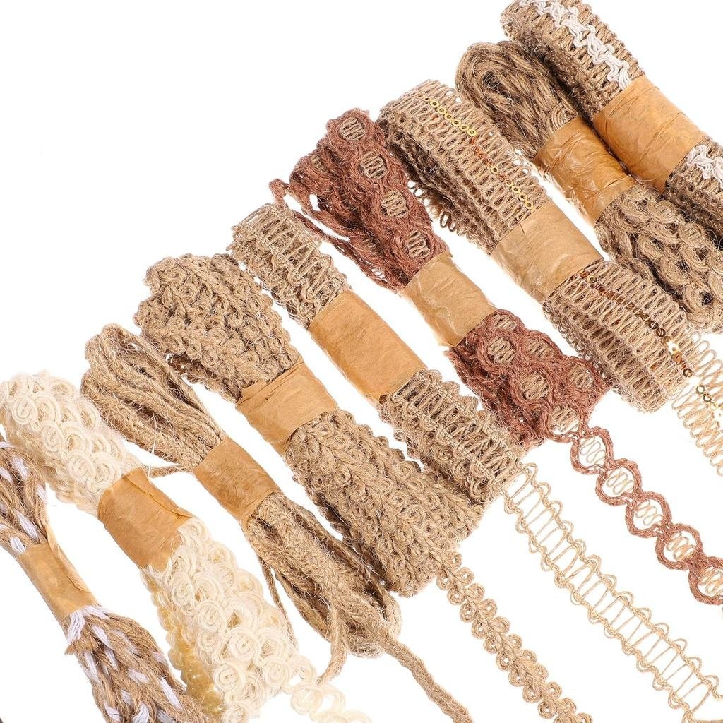 9 Cuộn Vải Bố Tự Nhiên Ren Ruy Băng Viền 18 Mét Đay Ruy Băng Ren Thủ Công Ruy Băng Vải Bố Ruy Băng L