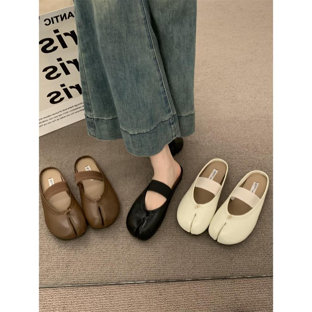 [LAMODE] Retro Niche Design Feel Mary Jane Split Toe Baotou Nửa Dép Nữ Mặc Bên Ngoài Lười Slip-On Pi