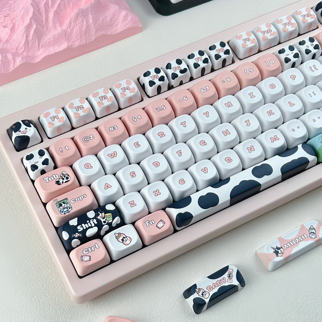 MAIMOOO Sữa Bò Keycap MOA Profile 120 Phím PBT Nhuộm Thăng Hoa Aula F75 F99 RK100 Hoạt Hình Màu Hồng