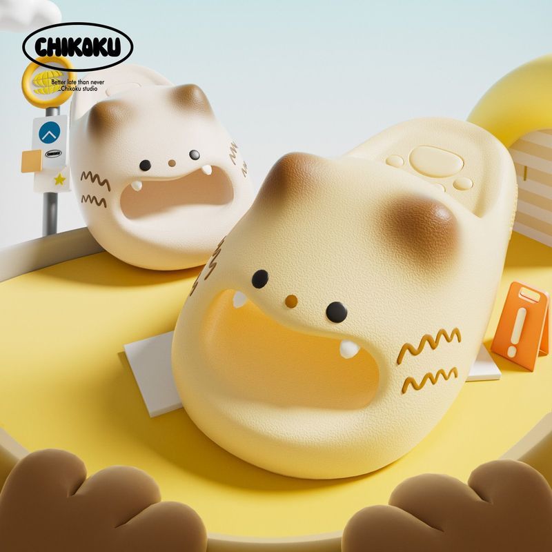 【JsS】Chikoku Cartoon Kitten Paw Slippers for Women, New Summer Thick-Soled Home Non-Slip EVA Couple 