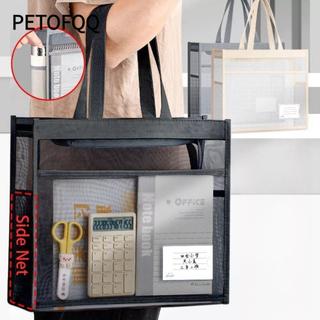 Túi đựng hồ sơ trong suốt PETOFQQ, Túi đựng hồ sơ dung lượng lớn hai lớp, Lưới di động A4 có tay cầm Túi đựng tài liệu văn phòng trường học