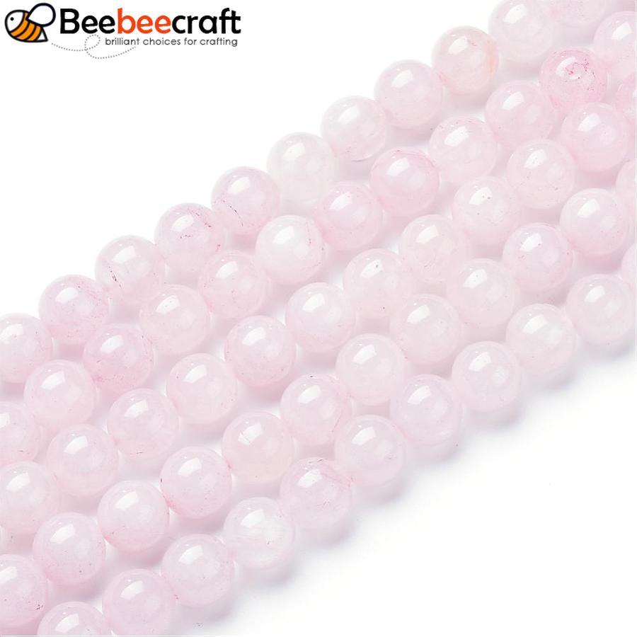 Dây chuyền thạch anh hoa hồng tự nhiên, dây tròn 6mm, lỗ 1mm, 63-68 hạt/sợi, 15 inches