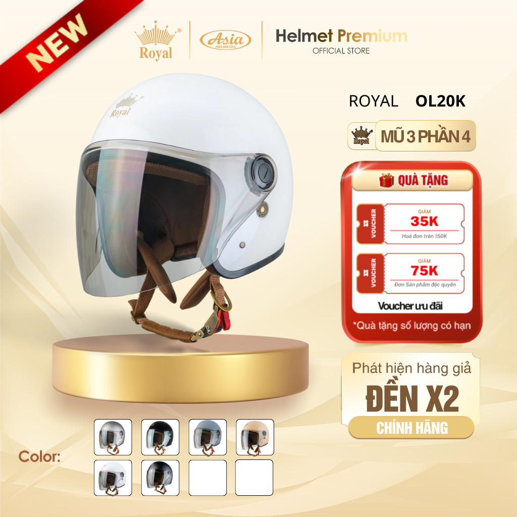 [ĐỘC QUYỀN] Mũ Bảo Hiểm 3/4 Royal OL20K Có Kính Chính Hãng Cho Nam Nữ Bán Chạy, Nón Thời Trang