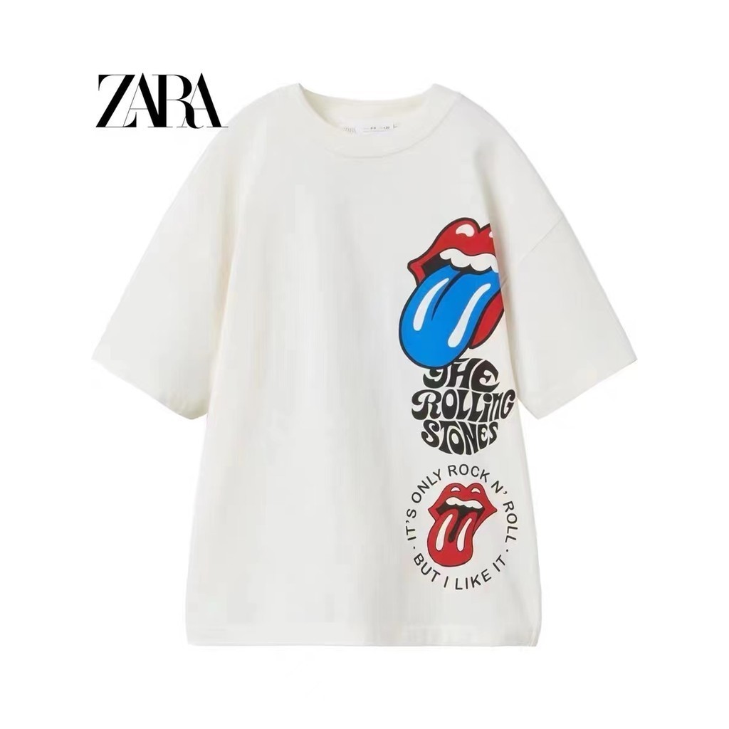 ZAra mùa hè mới unisex Rolling Stones cotton thoáng khí áo thun tay ngắn