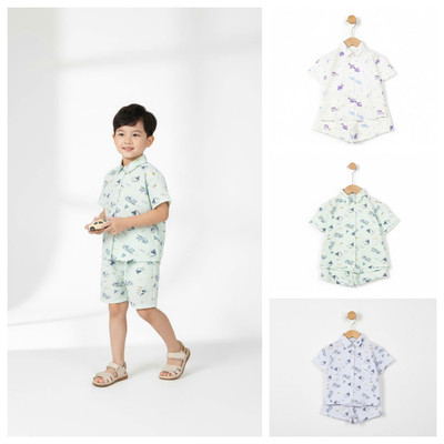 Bộ đi chơi, đi học sơ mi vải phồng mát, LITIBABY bé trai B002 size 4 - 10 tuổi
