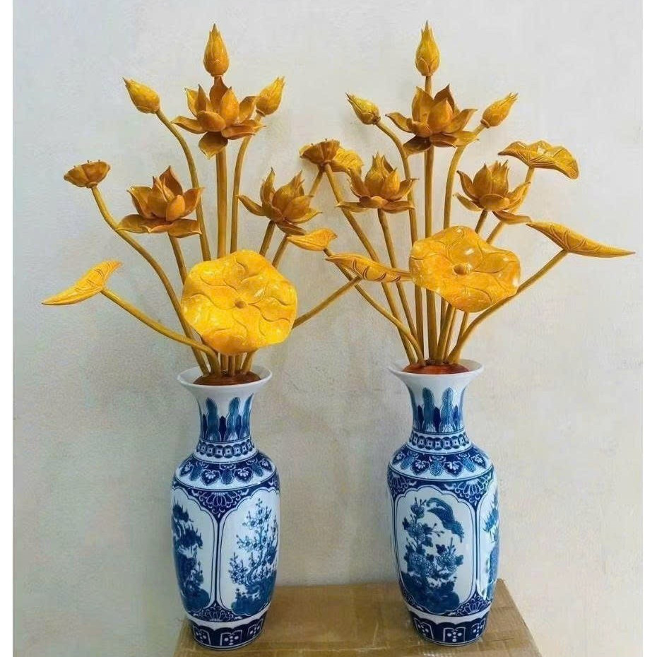 Bình Hoa Sen Gỗ Mít 87cm Cao Cấp – Bình Hoa Bàn Thờ Phật, Bàn Thờ Gia Tiên, Đồ Thờ Phong Thủy..