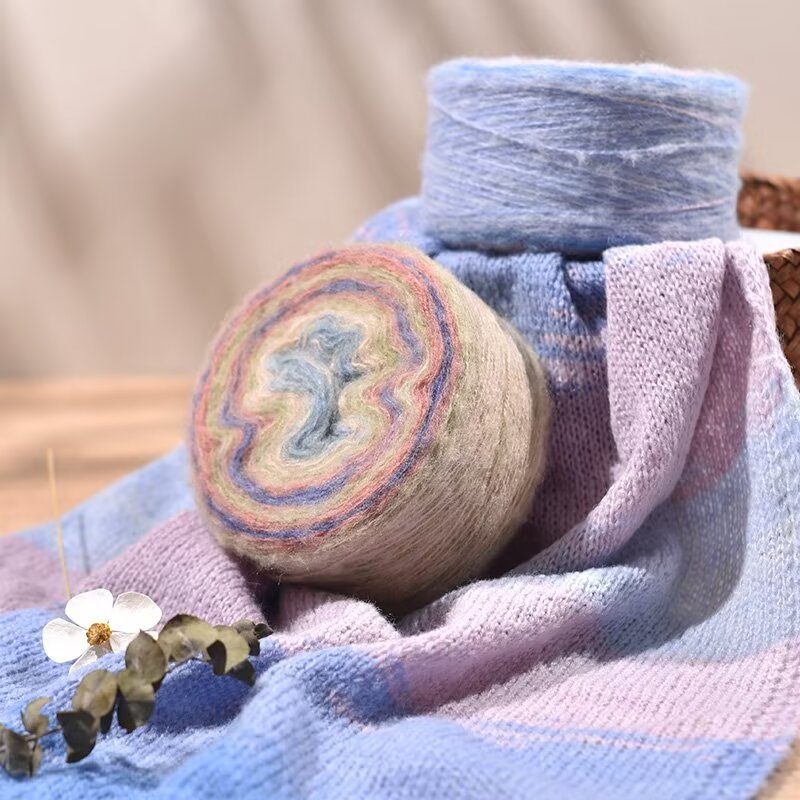 Gradient Mohair Sợi Len Dệt Tay Cầu Vồng Sợi Nhuộm Móc Sợi Mohair Áo Len Khăn Chất Liệu DIY May