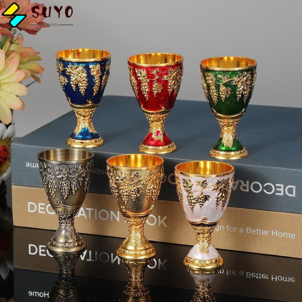 Cốc Vodka SUYO, Cốc Rượu Mini 30ml Spirits Cup, Phong Cách Châu Âu Retro Hợp Kim Cưới Chalices Đỏ Rư