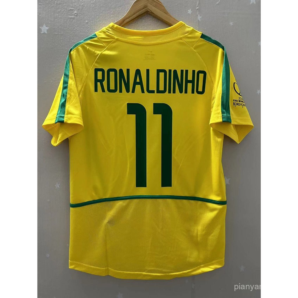 Áo bóng đá retro Brazil 2002 tùy chỉnh, chất lượng cao, phong cách Ronaldinho