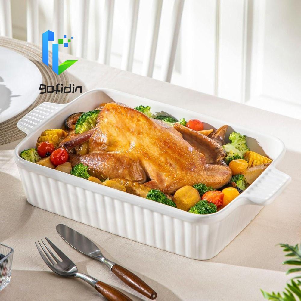 Khay Nướng Gốm GOFIDIN, Hình Chữ Nhật Có Tay Cầm Đĩa Nướng Bánh, Dụng Cụ Nấu Ăn Họa Tiết Sọc Làm Sâu