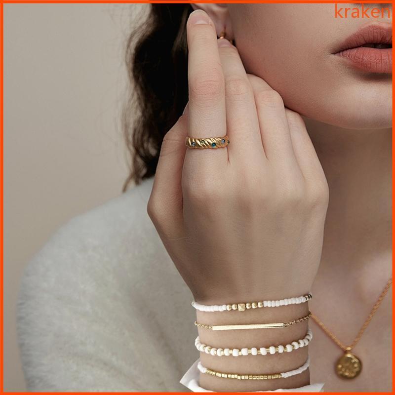 KRA Gói 4 Vòng Tay Hạt Handmade Vòng Tay Đàn Hồi Nhiều Màu Sắc Phong Cách Bãi Biển Vòng Tay Thích Hợ