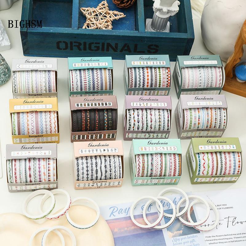 BIGHSM 10 Cuộn Slim Basic Washi Tape Scrapbooking Tiếp Liệu Washi Tape Set Rainbow Cinta Adhesiva De