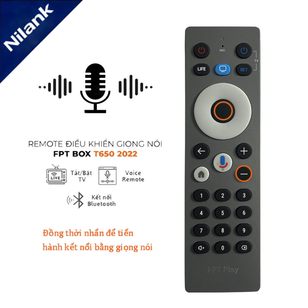 NiLANK Remote Giọng Nói Điều Khiển FPT Play BOX Android tivi For T650 P650 A650 H650 T650 2023