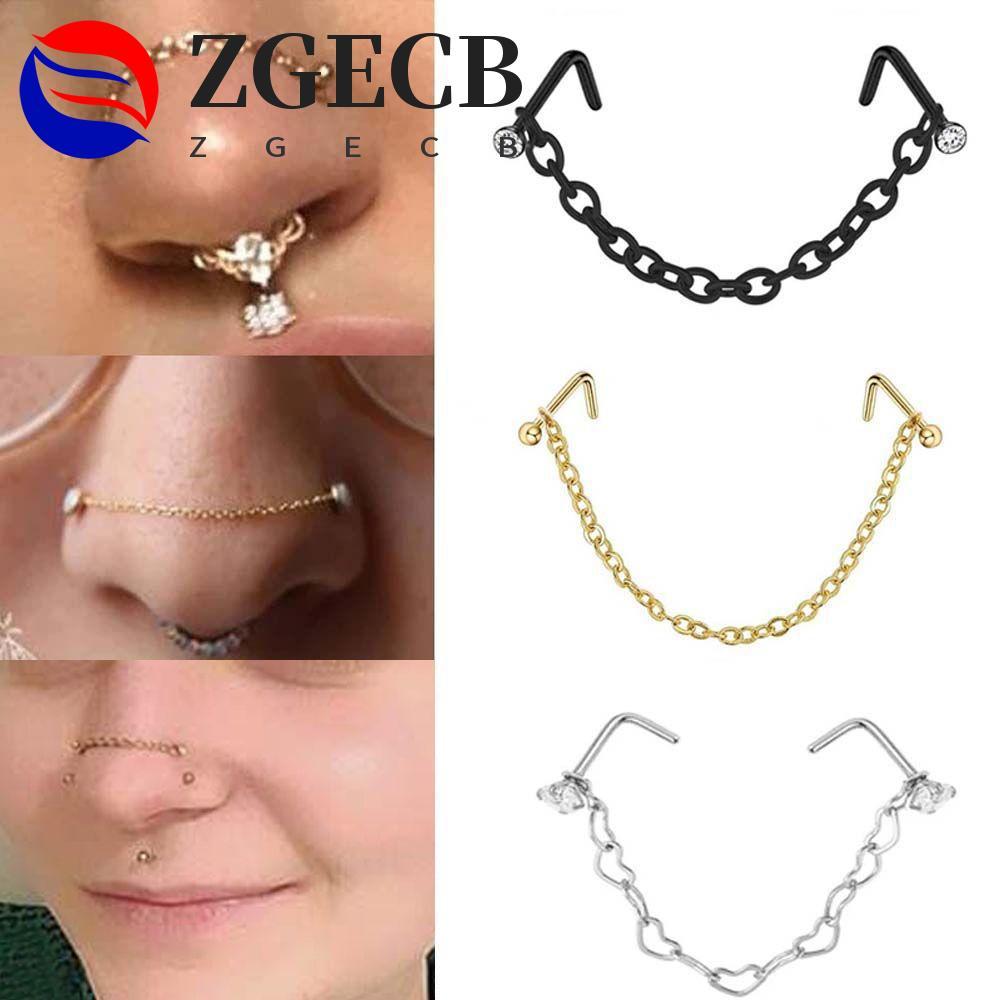 ZGECB Mũi Xuyên Nhẫn Nữ Đảng Thanh Thép Không Gỉ Tình Yêu Trái Tim Dây Chuyền Nostril Bóng Septum Nh