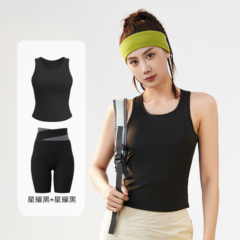 Oil Brother Exclusive Peach Yoga Vest Color Matching Fifth Pants Suit Oil Brother Exclusive Peach Yo