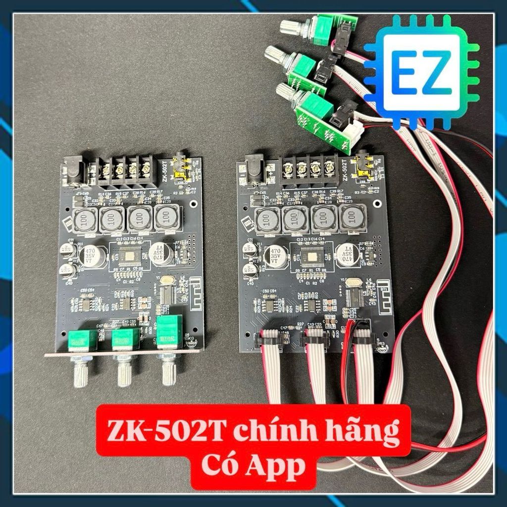 ZK-502T Mạch khuếch đại âm thanh 2.0 TPA3116 50W*2, Bluetooth có chỉnh âm qua app điện thoại