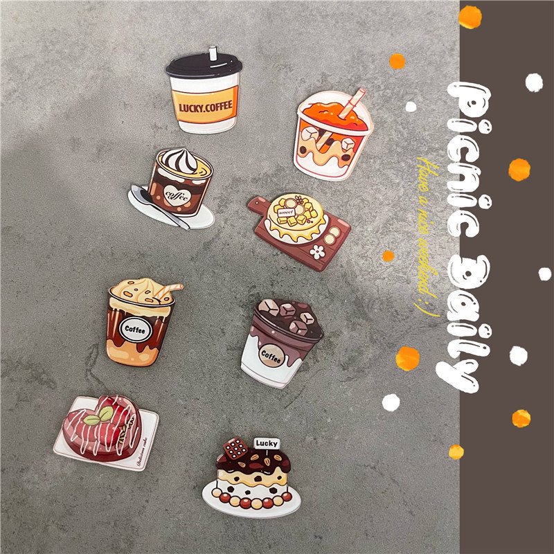 Dreamy Fridge Magnets Delicious Coffee Cake Milk Tea Acrylic Fridge Decorative Sticker Refrigerator 