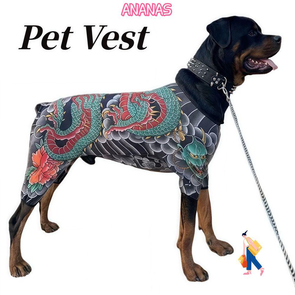 ANANAS Dog Cat Tattoo Jacket, Áo Vest hình xăm thú cưng bốn mùa vui nhộn, Sáng tạo giống như thật Qu