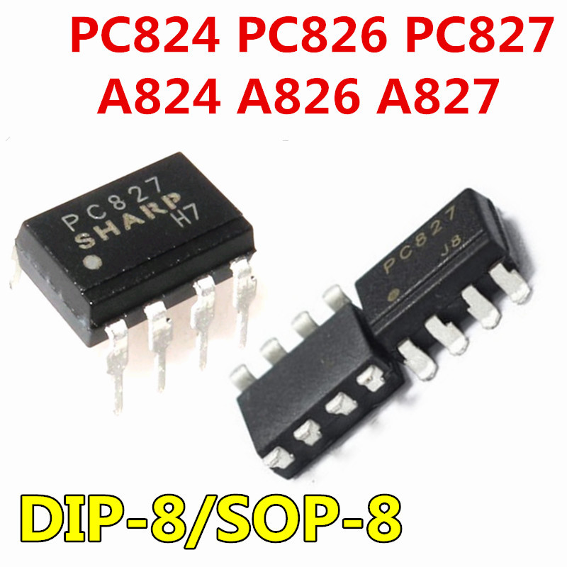 10 Cái / lô PC824 PC826 PC827 SOP8 A824 A826 A827 ACPL-824 ACPL-826 ACPL-827 DIP-8 Bộ ghép quang