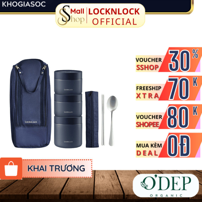Hộp cơm giữ nhiệt văn phòng 1.1L LocknLock 3 ngăn LHC8052S01, kèm túi và muỗng đũa - SSHOP SSL