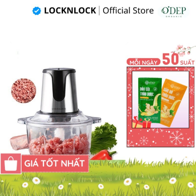 Máy xay thịt cối thủy tinh LocknLock 2L đa năng lưỡi dao sắc, 2 cấp độ xay mịn và nhanh chóng EJM171