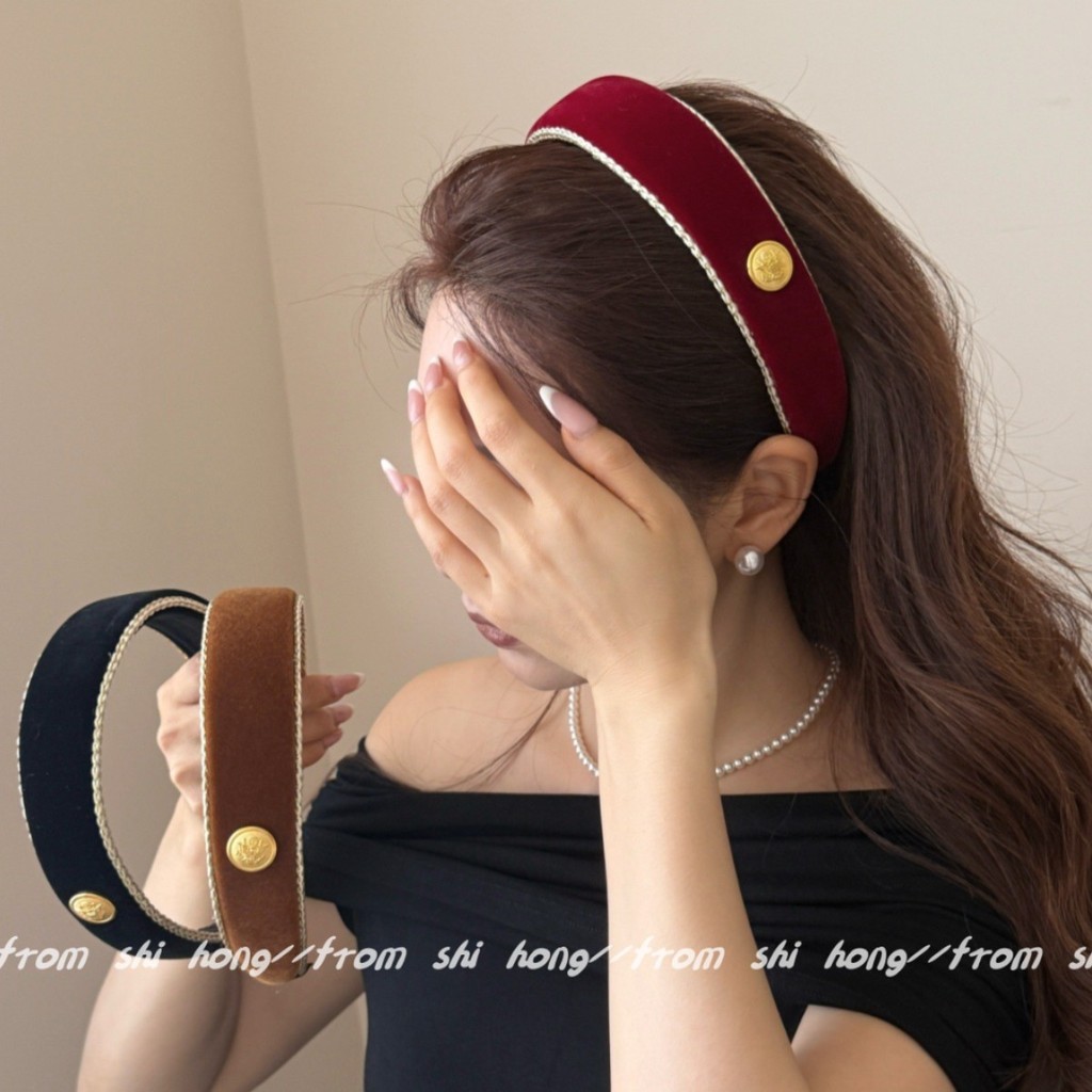 Người chiến thắng Rượu Vang Đỏ ~ Retro Vàng Nhãn Nhung Băng Đô 2025 Đầu Thu Đầu Lâu Cao Đầu Lâu Băng