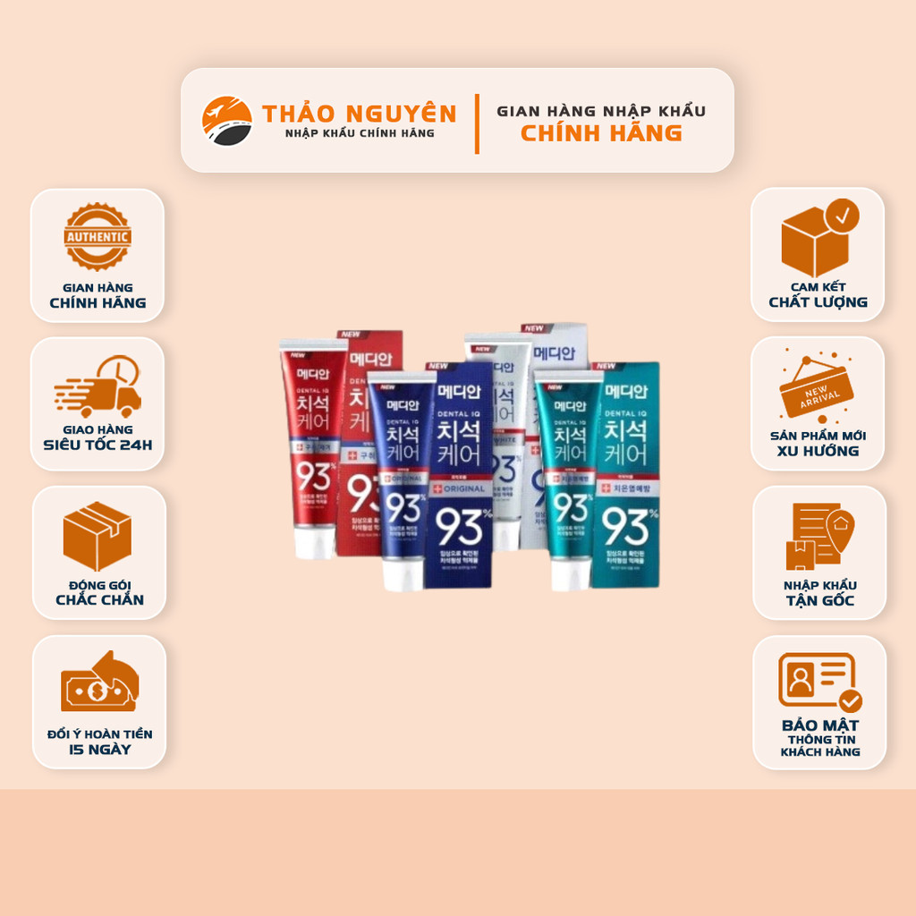 Kem đánh răng Hàn Quốc MEDIAN DENTAL IQ 93% 120g, Kem đánh răng Median 93% giúp trắng răng, ngừa sâu