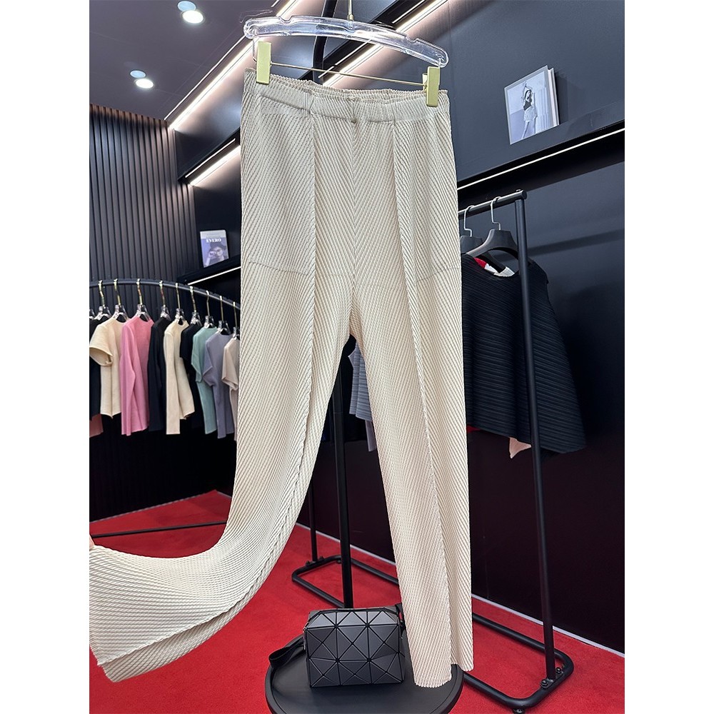 QPMJ Issey Miyake High-end Dragon Scale Casual Pants for Women, Versatile High-waisted Slimming Hare