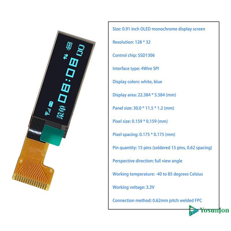 YosunJon] 1 CÁI 0.91 "12832 128 * 32 15P SSD1306 Serial SPI PMOLED OLED Display Module Panel cho Led