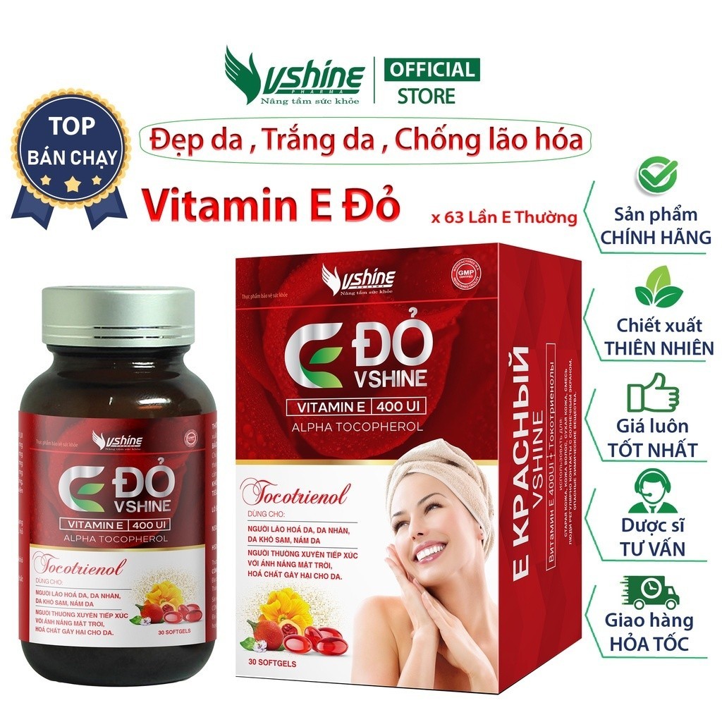 Viên uống E Đỏ Vshine bổ sung Vitamin E400 (lọ 30 viên)