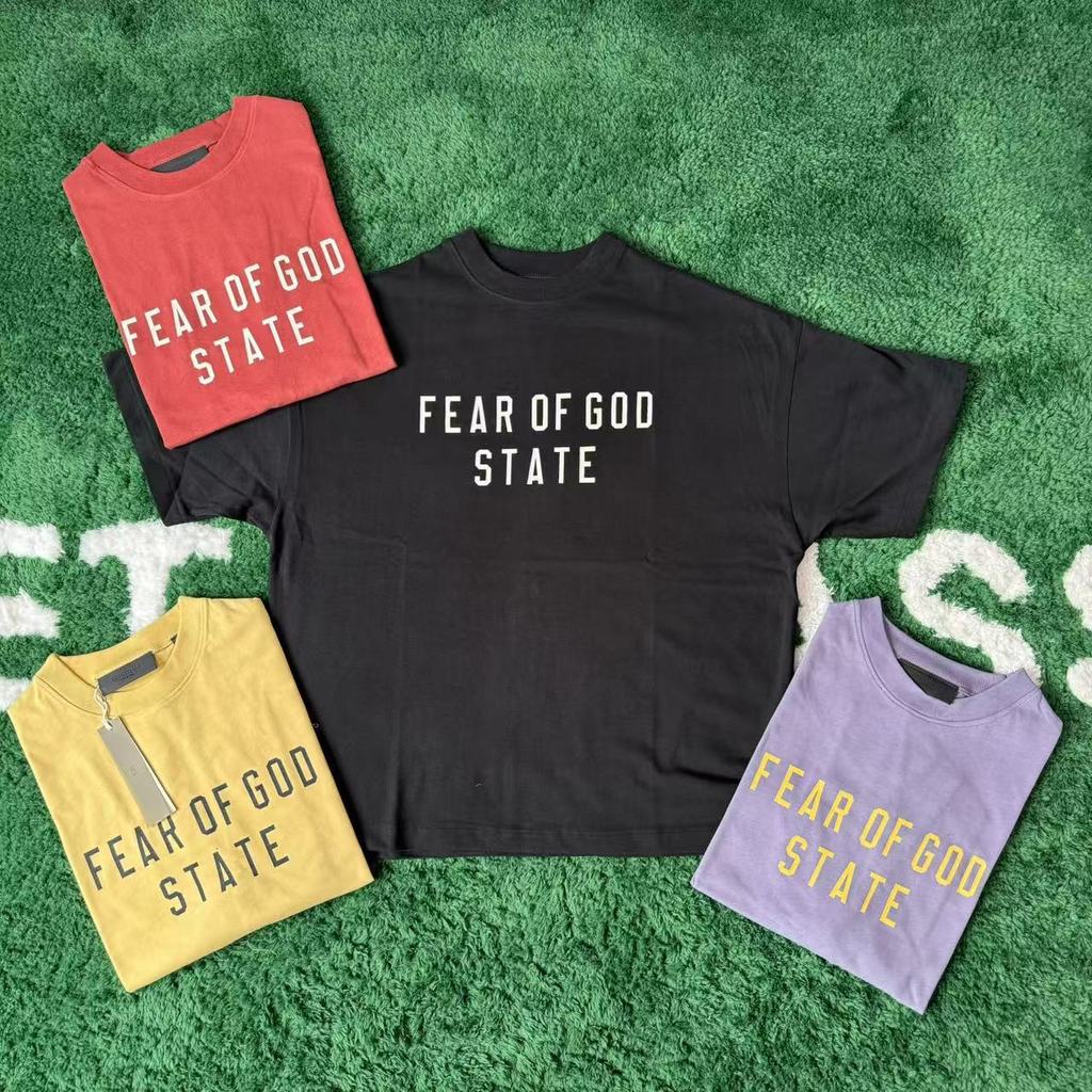 WRKZ FEAROFGODFOGESSENTIALS Double Line2025New STATE Series Trendy Men's and Women's Short Sleeves T