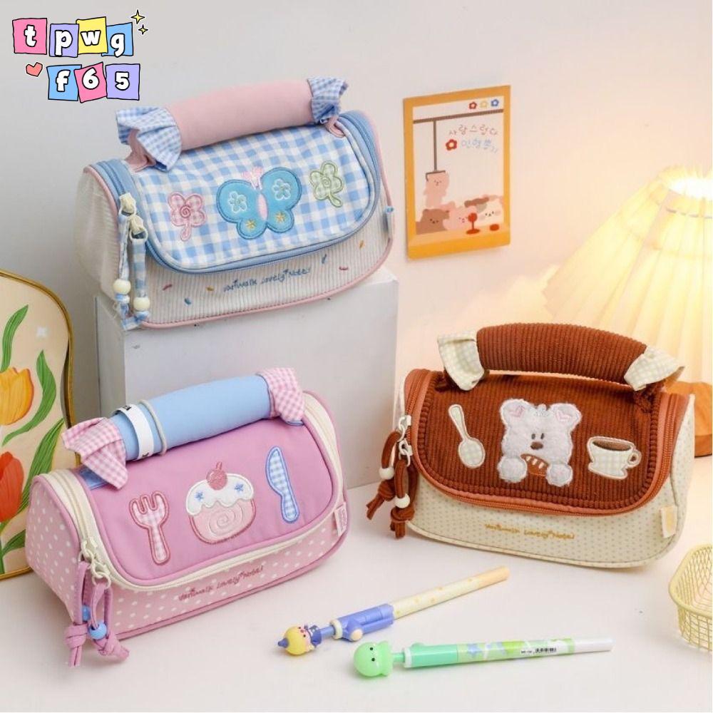 Túi đựng bút TPWGF65, Bút chì Macaroon dung tích lớn, Túi văn phòng phẩm màu tương phản cầm tay chất