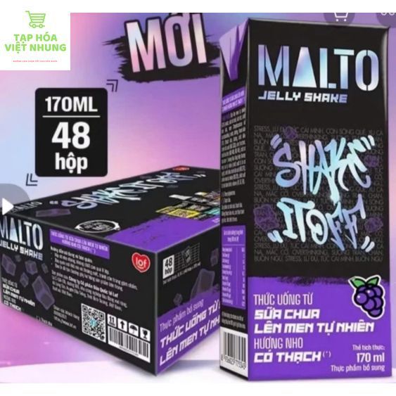(Date Tháng 7.2026) Thùng Sữa Lúa Mạch Có Thạch MALTO Socola Bạc Hà, Nho 48 Hộp x 170ml