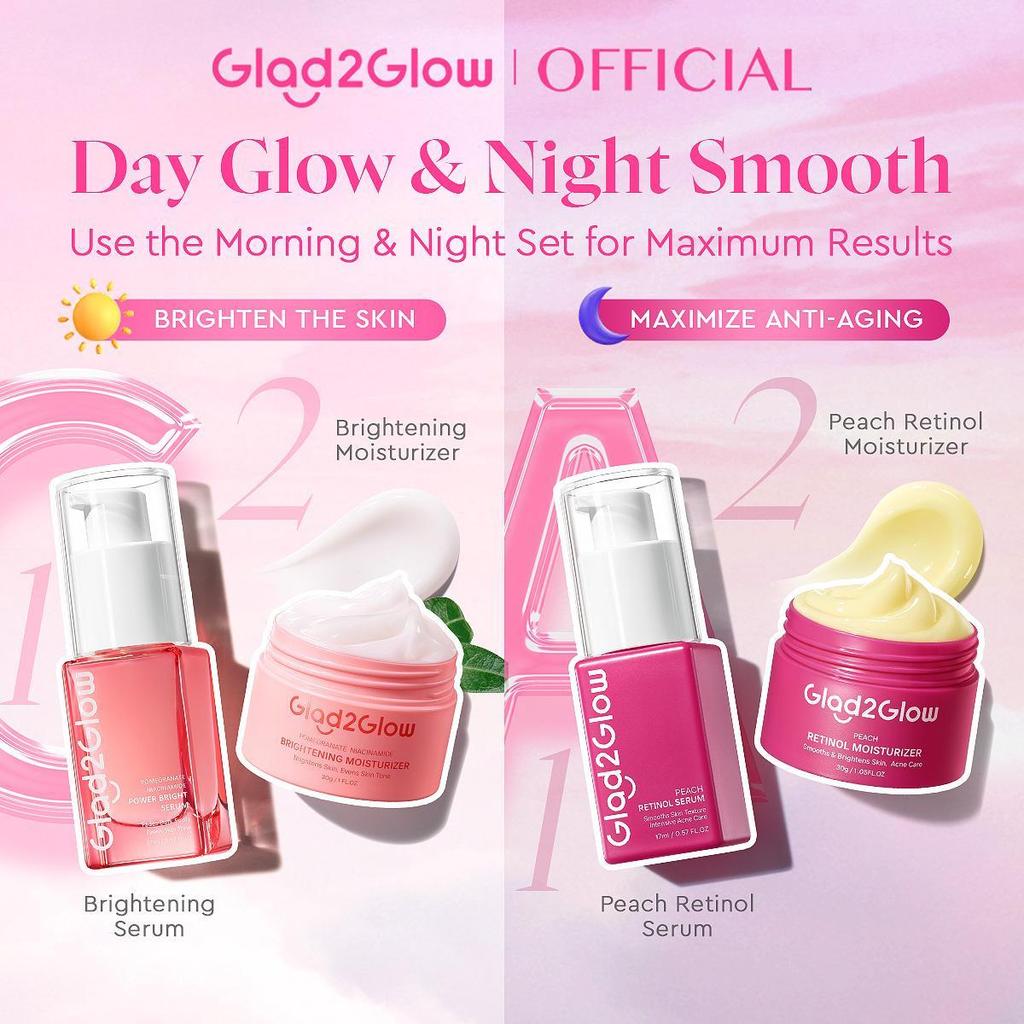 [PHẢI CÓ] Glad2Glow Morning C Night A Glowing & Renew Set l Kem ban ngày Niacinamide l Lựu + Serum l
