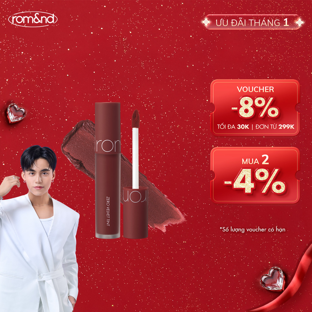 [Rom&nd] [Màu 18-21] Son kem lì, lên màu siêu chuẩn, mềm mại như nhung Hàn Quốc Romand Zero Velvet T