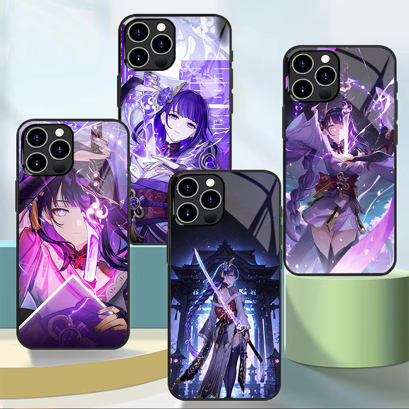 Genshin Impact Raiden Shogun 03 Vỏ Điện Thoại Kính Cho Iphone 11 12 Mini 13 14 Plus 15 16 17 Pro Max