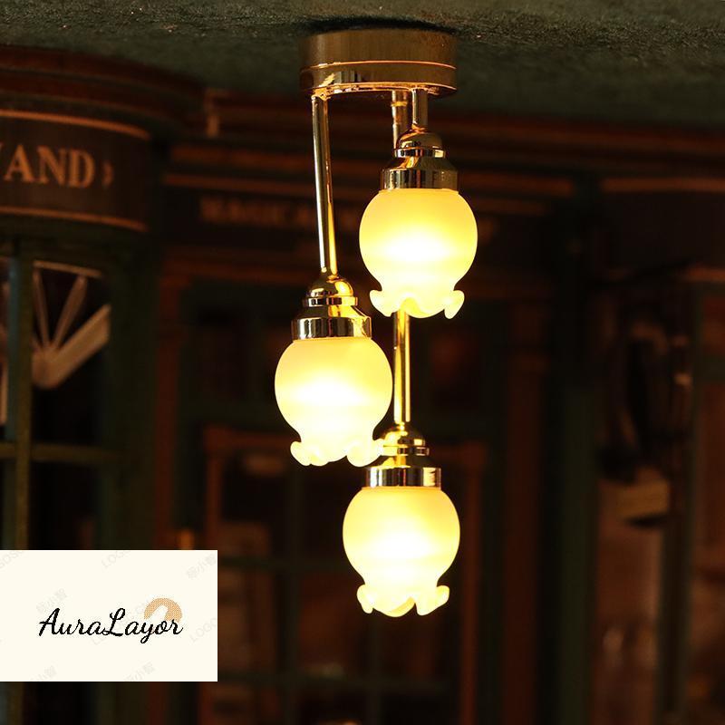 [AuraLayor] Đèn thả nhà búp bê 1: 12 Đèn chùm LED thu nhỏ Đèn trần Bud 3 đầu Búp bê Nhà phòng khách 