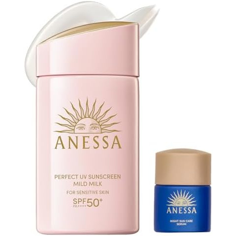 ANESSA Perfect UV Mild Milk NA 60mL SPF50+PA++++ Includes Mini Night Suncare Serum, Sensitive Skin, 