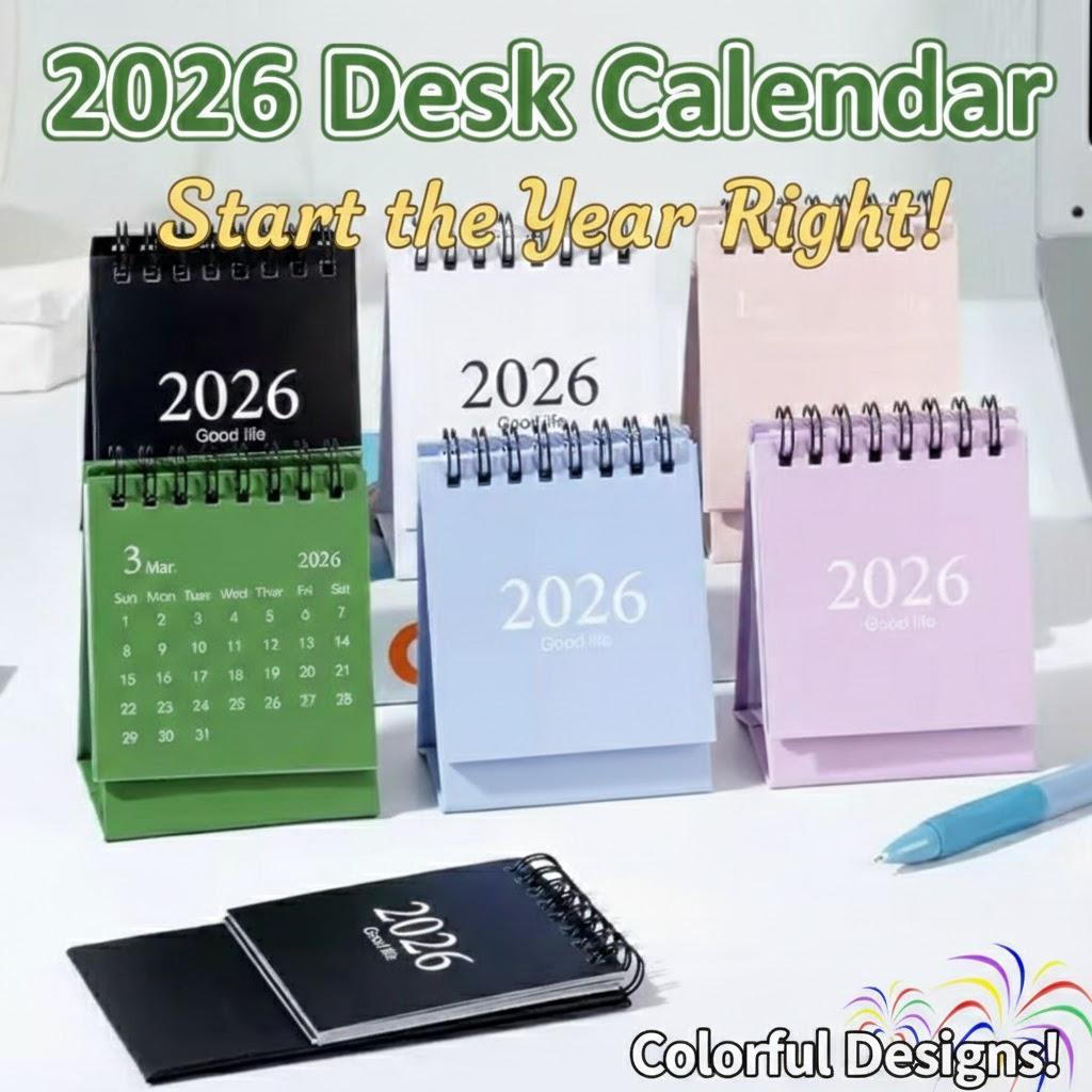 6pcs Lich de ban mini 2026 phong cach Morandi lat trang de dung co ke hoach thang tuan ghi chu viet 