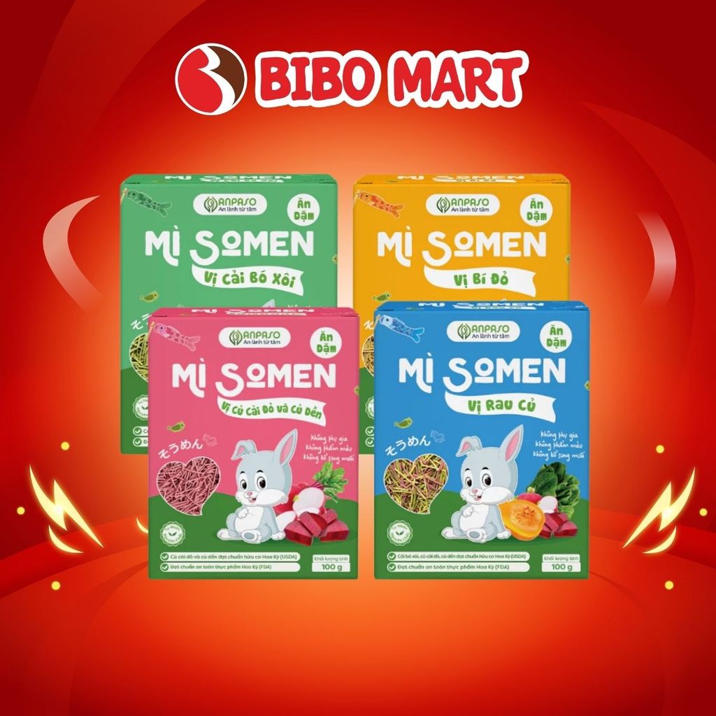 Mì Somen Ăn Dặm Anpaso Nguyên Liệu Hữu Cơ Vị Cải Bó Xôi Bí Đỏ Rau Củ Cải Đỏ Và Củ Dền 100g Cho Bé Từ 6 Tháng - Bibomart
