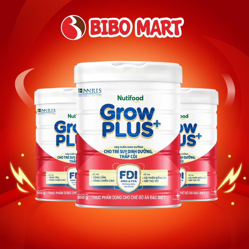 Sữa GrowPLUS+ Đỏ Lon 850g Hỗ Trợ Tăng Cân Tiêu Hóa Tốt Phát Triển Chiều Cao Cho Bé Trên 1+- Bibomart