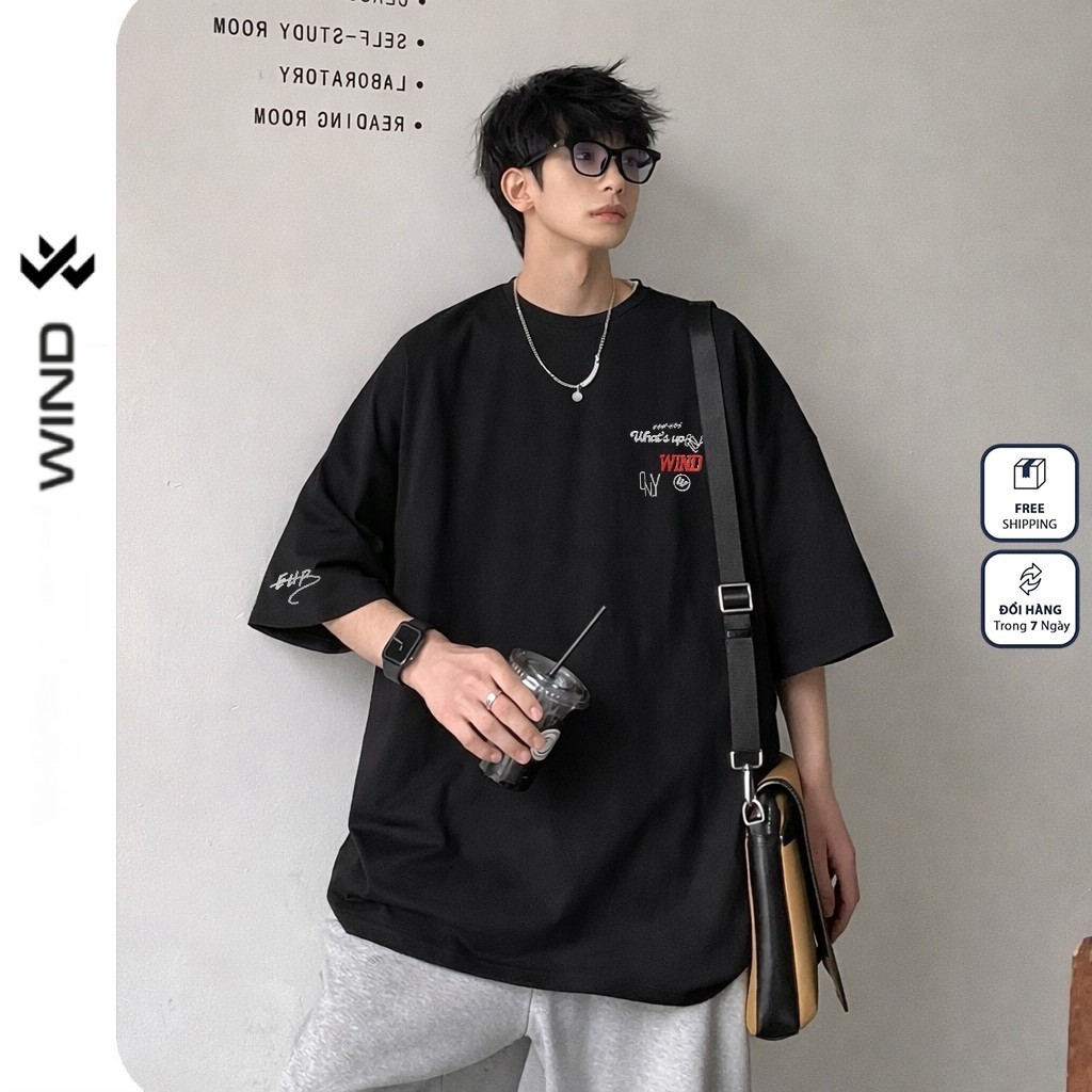 Áo thun tay lỡ Thêu unisex Wind Clothing phông form rộng 100% Cotton Tshirt Mặc Mát, Dễ Phối